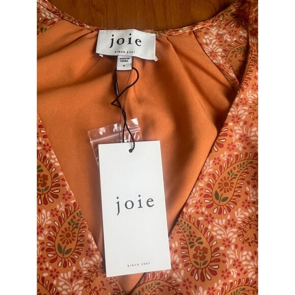 Joie Bree Caramel Multi Paisley Print Mini Silk Dress Size 4 - Picture 4 of 16